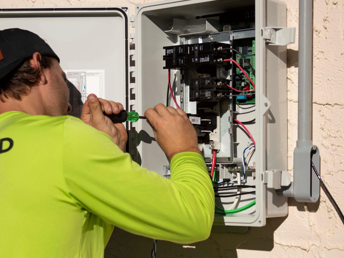 Technician servicing equipment for a home services company