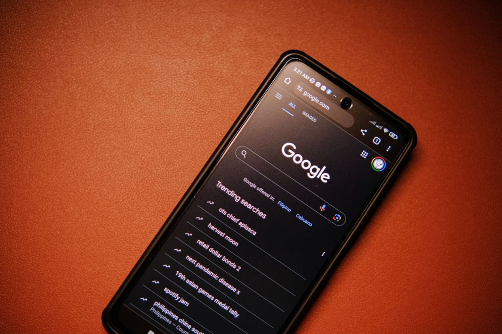 Smartphone showing Google search results